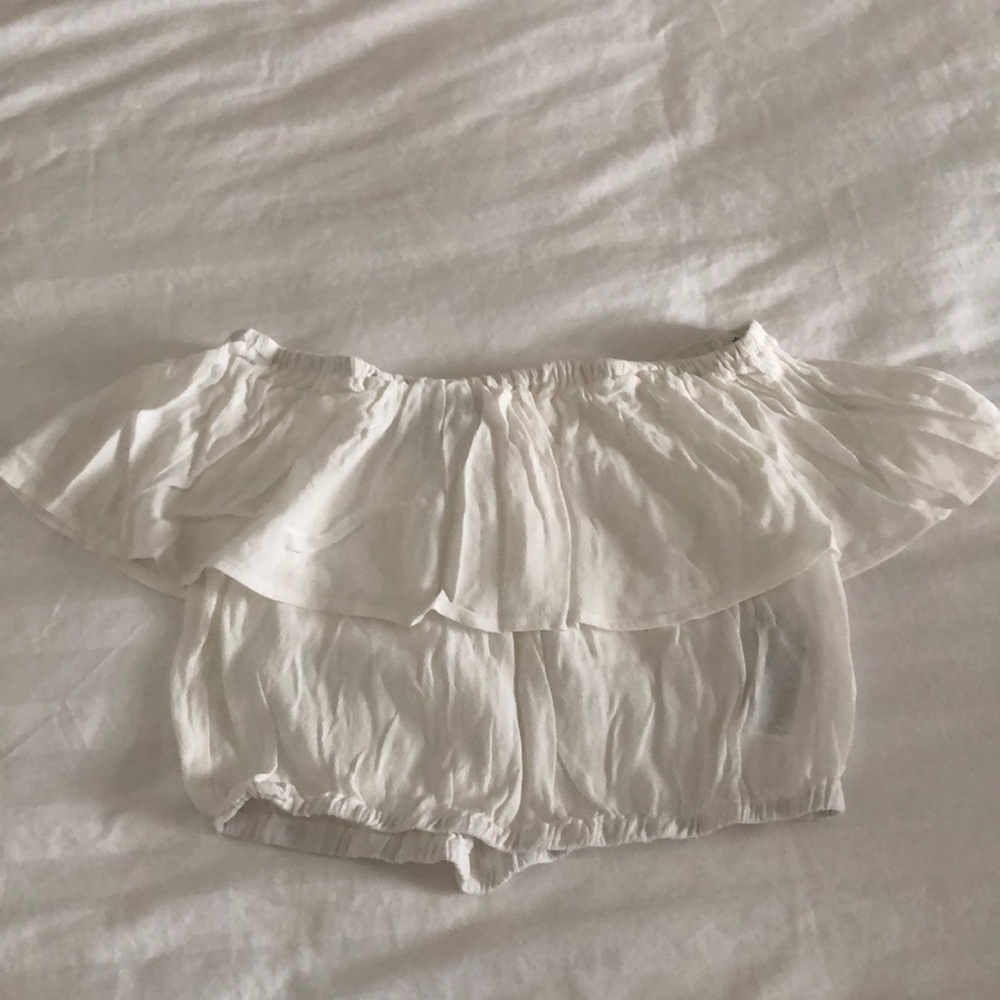 White over the shoulder crop top